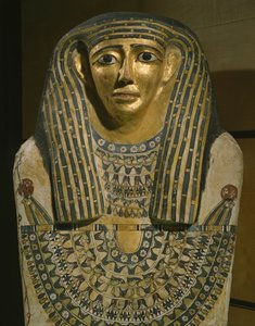 Imenheteps sarkofag, fra Touna el Gebel, 1. århundrede f.Kr. - 1. århundrede e.Kr., (malet og forgyldt figentræ, kartonnage, stuklet linned)